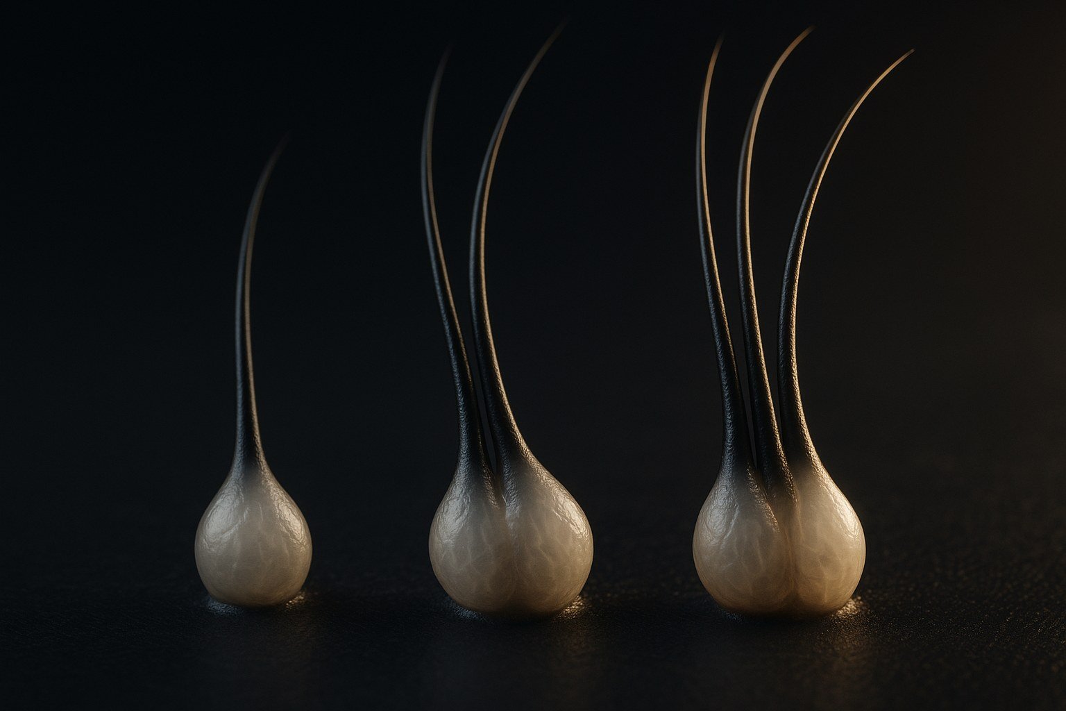 Follicular units containing one, two and three hairs